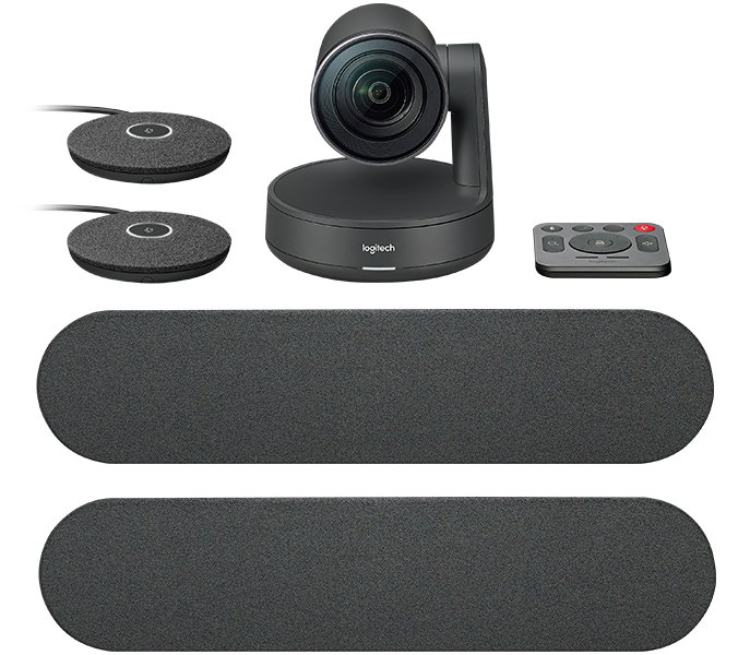Logitech Rally Plus conferencing system with two mic pods and 2 speakers