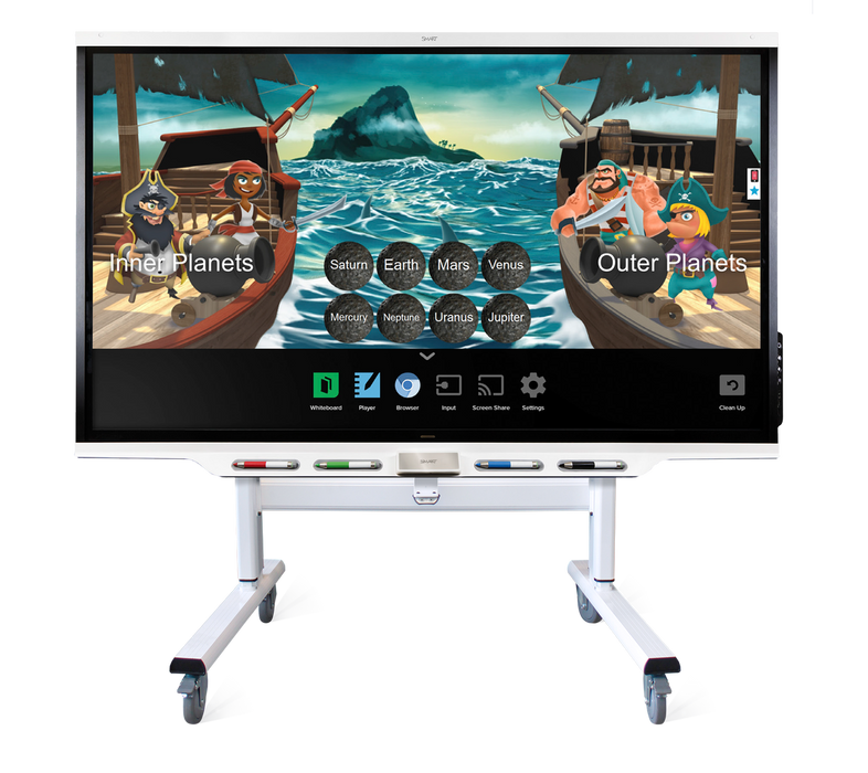 The SMART Board FSE-300 electric height-adjustable mobile stand is compatible with entire line of SMART Board displays in North America. Featuring 20 3/4" (52.7 cm) of powered height adjustment with a safety bounce-back feature that reverses direction briefly when an obstruction is detected.
