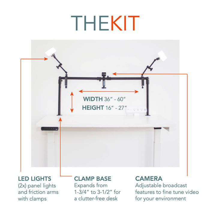 Our custom n-shaped telescoping tube assembly with clamp base fits nearly any desk size with adjustable height / width 1" tubing assembly - so you can keep your professional conferencing technology in reach without it cluttering your desktop.